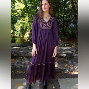 Ex Voto Embroidered Purple Maxi Dress